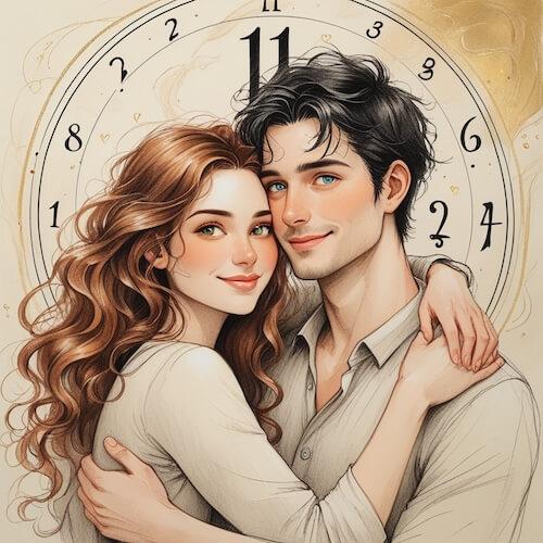 Wedding couple with numerology symbols